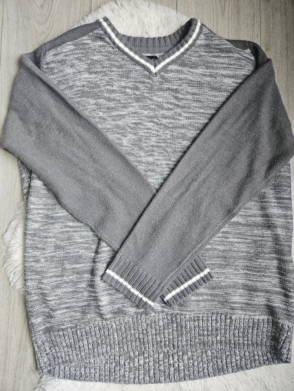 5/35$ Subculture Men’s Grey V-Neck Sweater Marled Knit Varsity Style 2XL🔥